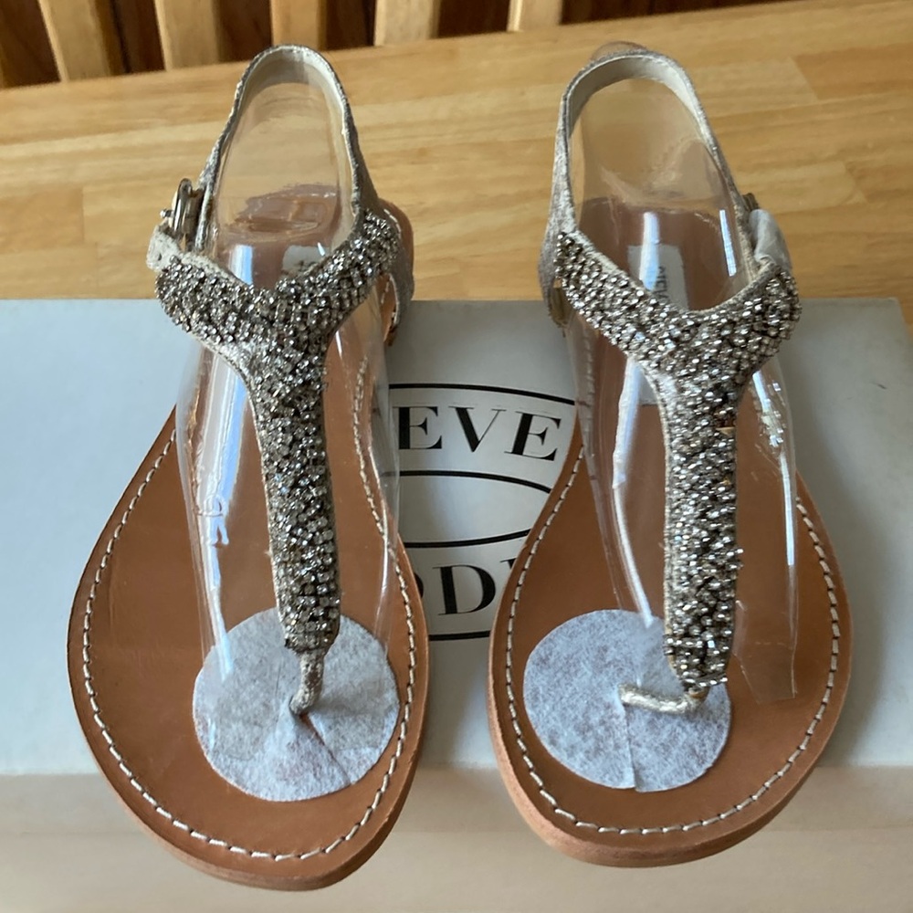 Steve Madden Distressed Silver Leather sandals with Rhinestones